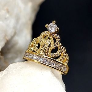OUR LADY Rhodium 18 kt Gold plated Ring Topaz Luxury Limited Edition